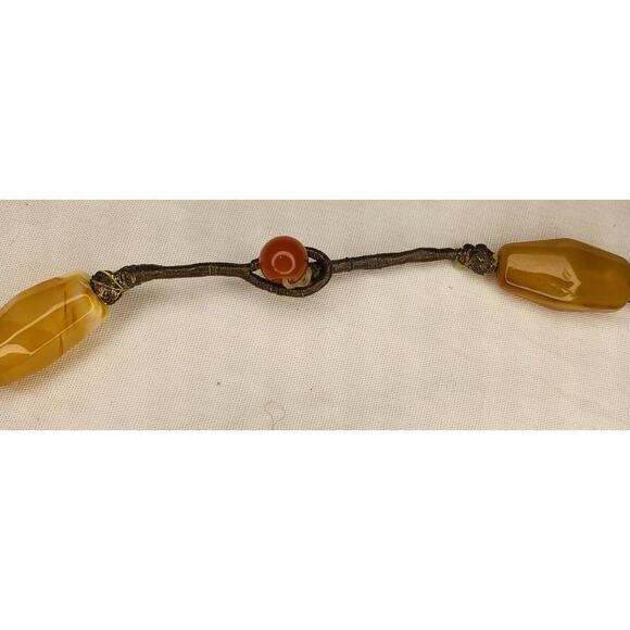 Natural Stone Bead Necklace Handmade Oval Beads Amber 20.5" Butterscotch White - Picture 6 of 12